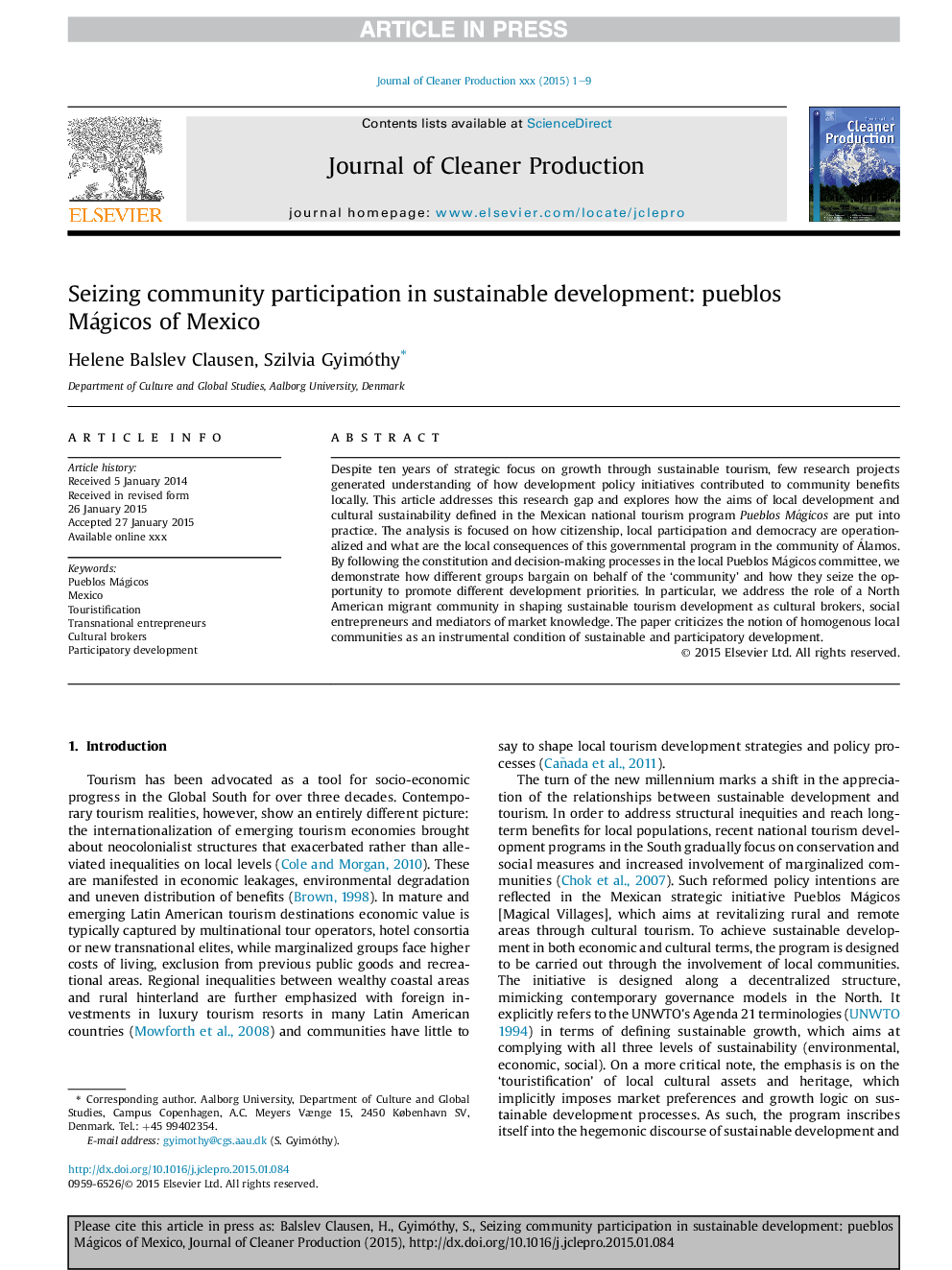 Seizing community participation in sustainable development: pueblos Mágicos of Mexico