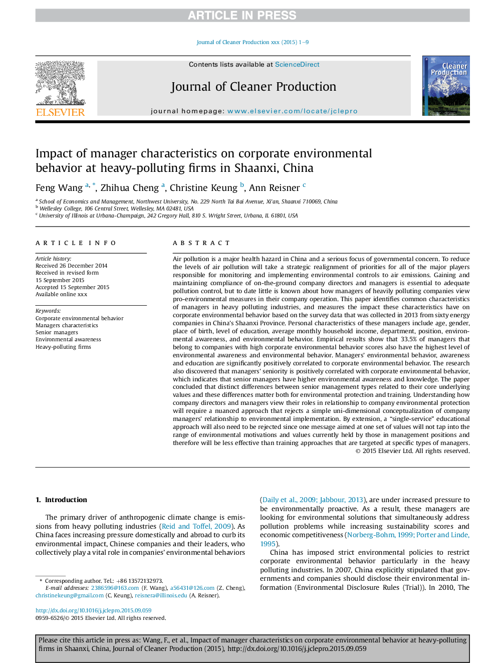 Impact of manager characteristics on corporate environmental behavior at heavy-polluting firms in Shaanxi, China