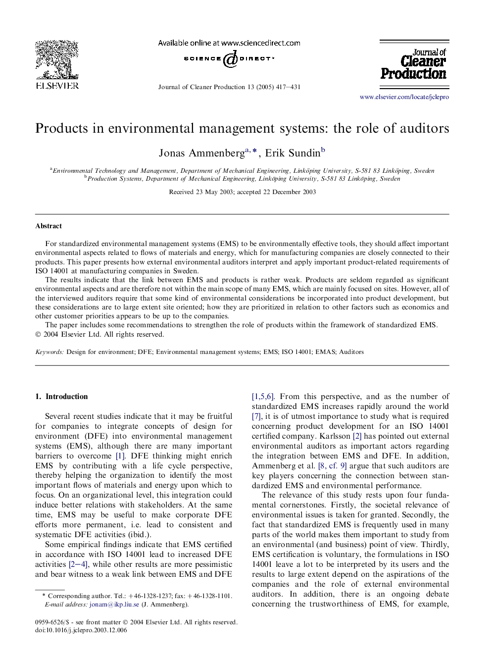 Products in environmental management systems: the role of auditors