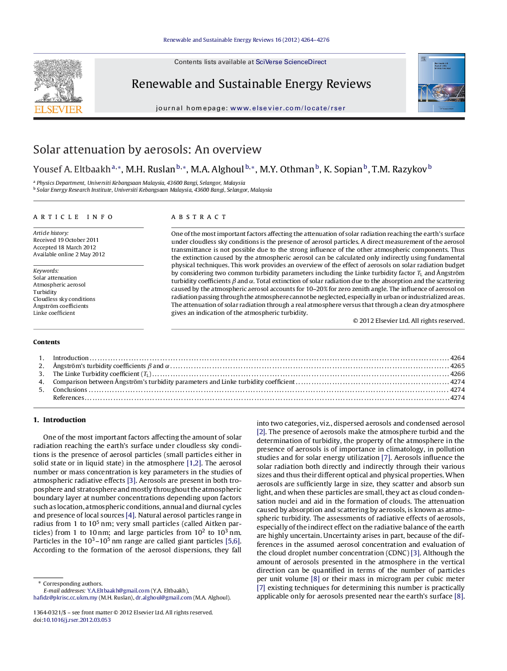 Solar attenuation by aerosols: An overview