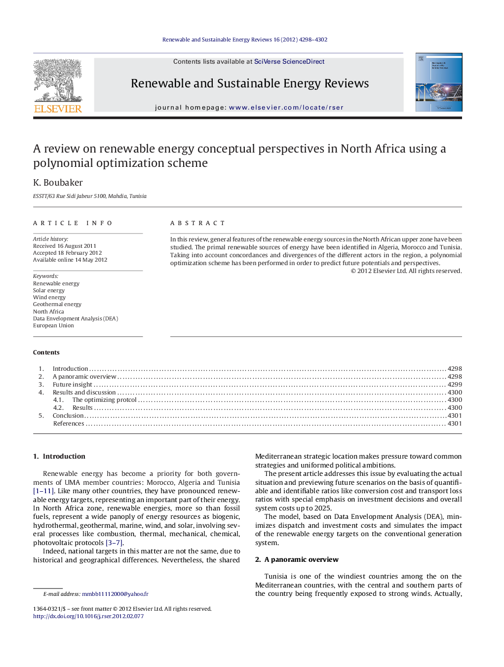 A review on renewable energy conceptual perspectives in North Africa using a polynomial optimization scheme