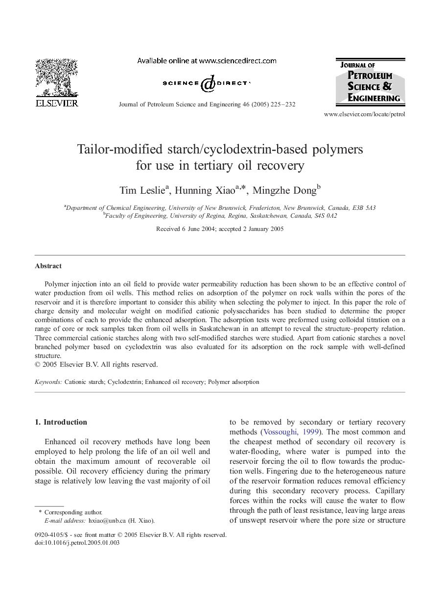 Tailor-modified starch/cyclodextrin-based polymers for use in tertiary oil recovery