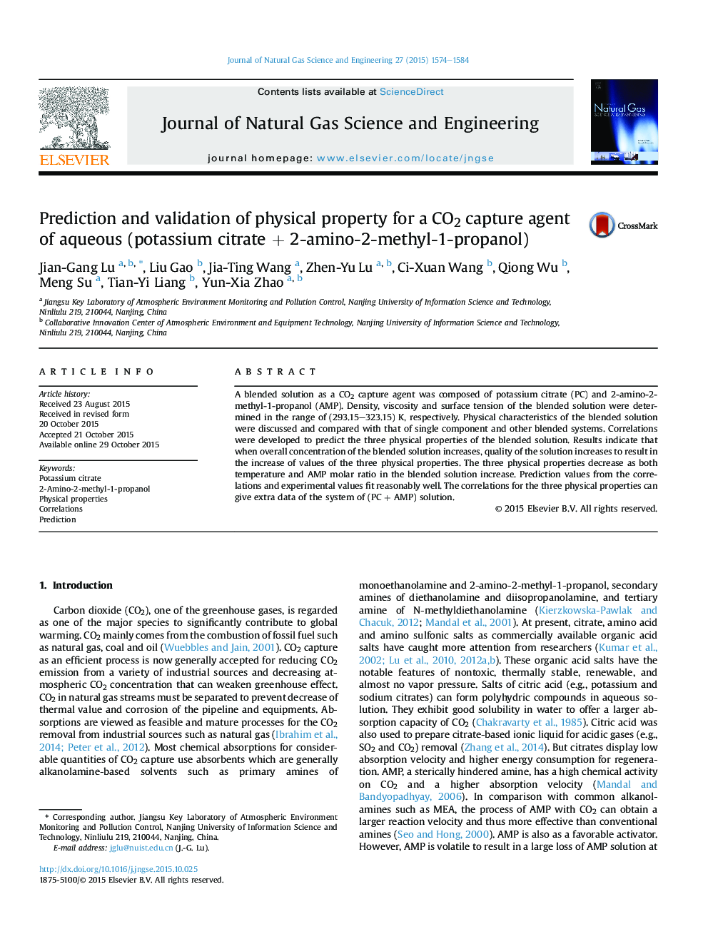 Prediction and validation of physical property for a CO2 capture agent of aqueous (potassium citrateÂ +Â 2-amino-2-methyl-1-propanol)