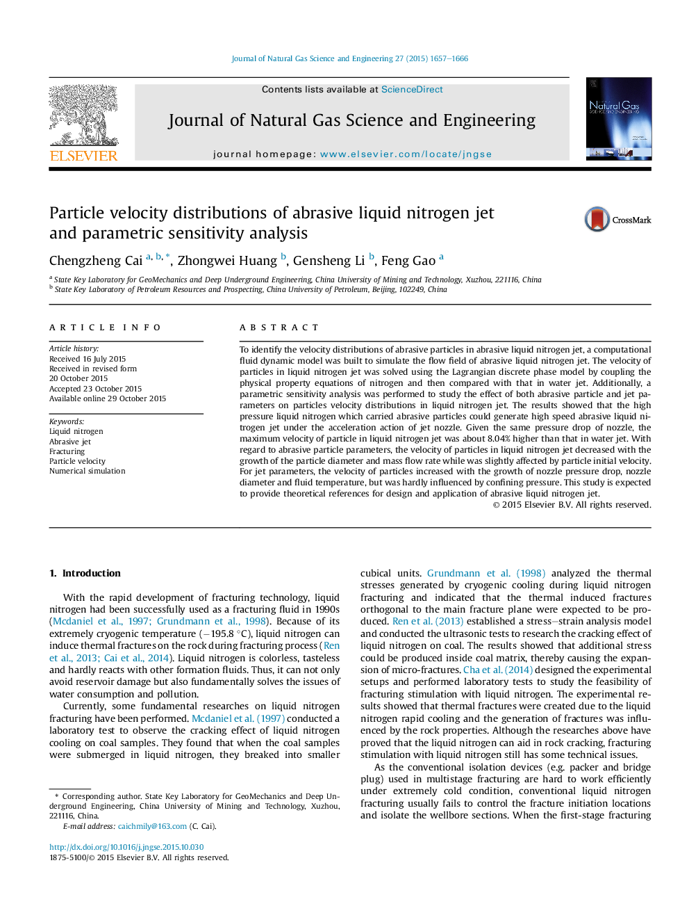 Particle velocity distributions of abrasive liquid nitrogen jet and parametric sensitivity analysis