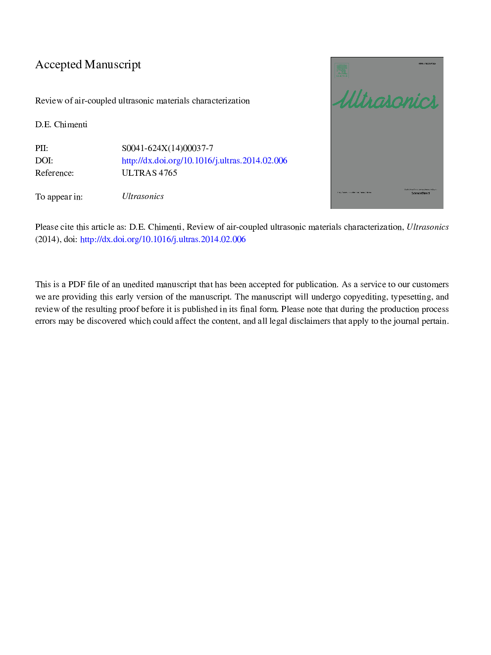 Review of air-coupled ultrasonic materials characterization