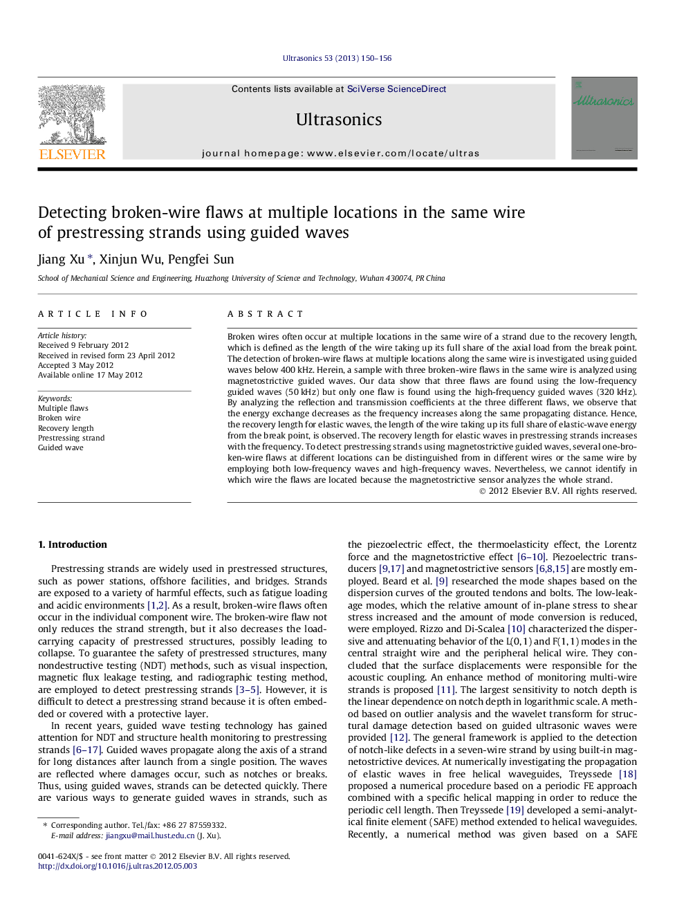 Detecting broken-wire flaws at multiple locations in the same wire of prestressing strands using guided waves