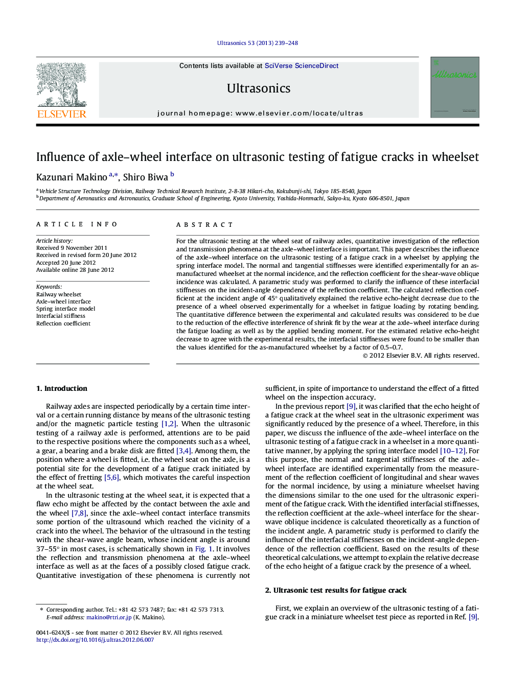 Influence of axle-wheel interface on ultrasonic testing of fatigue cracks in wheelset