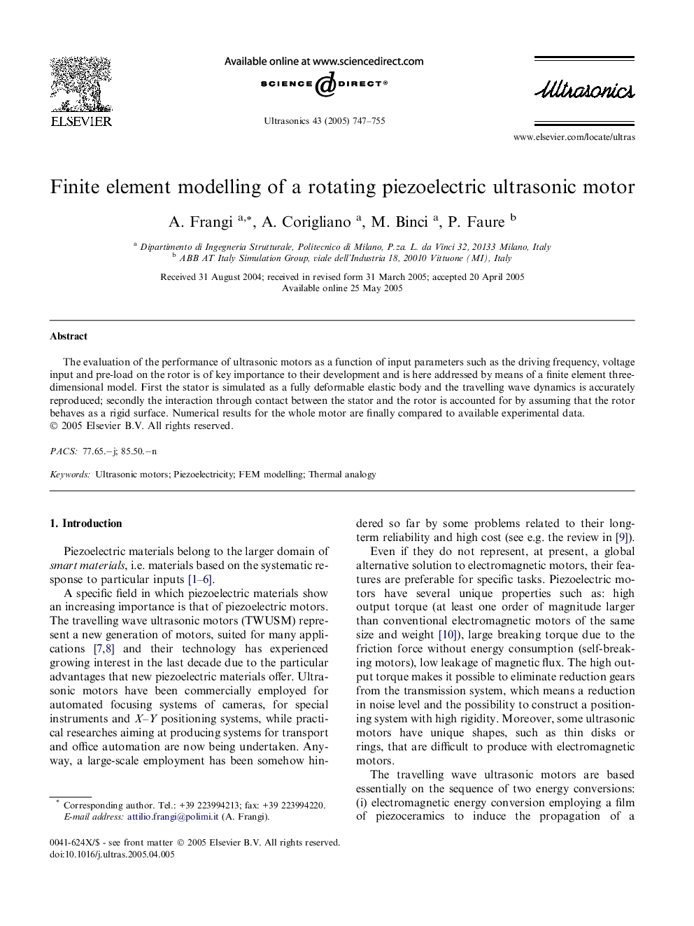 Finite element modelling of a rotating piezoelectric ultrasonic motor