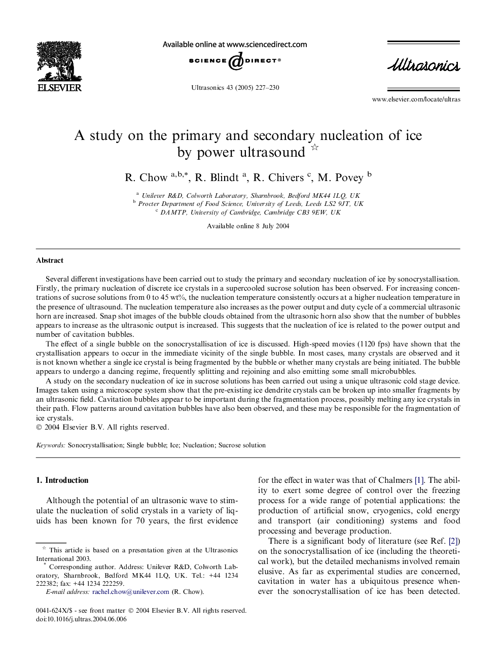 A study on the primary and secondary nucleation of ice by power ultrasound