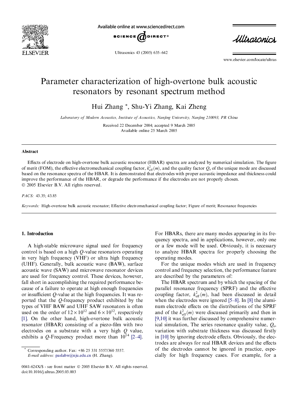 Parameter characterization of high-overtone bulk acoustic resonators by resonant spectrum method