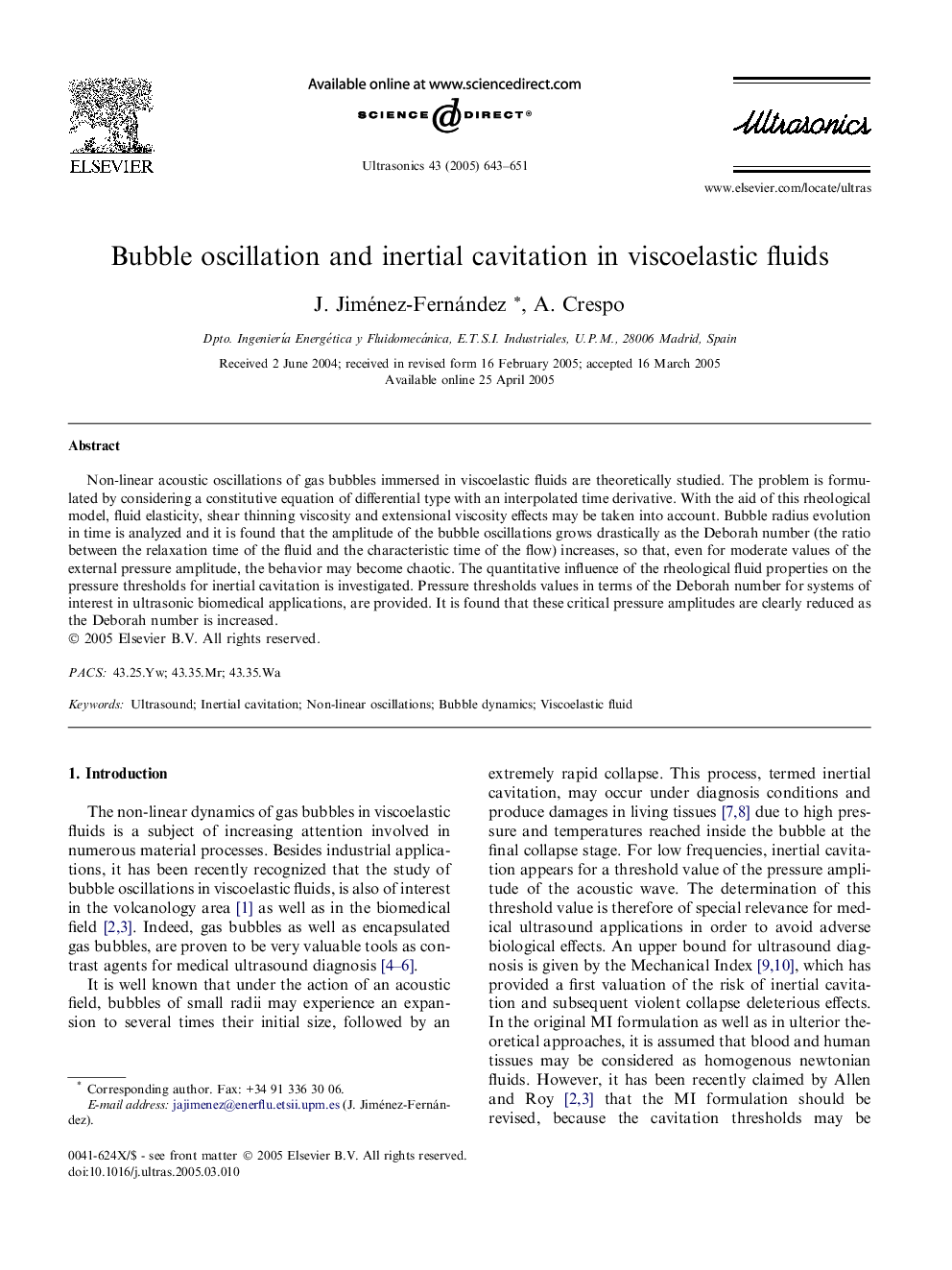 Bubble oscillation and inertial cavitation in viscoelastic fluids