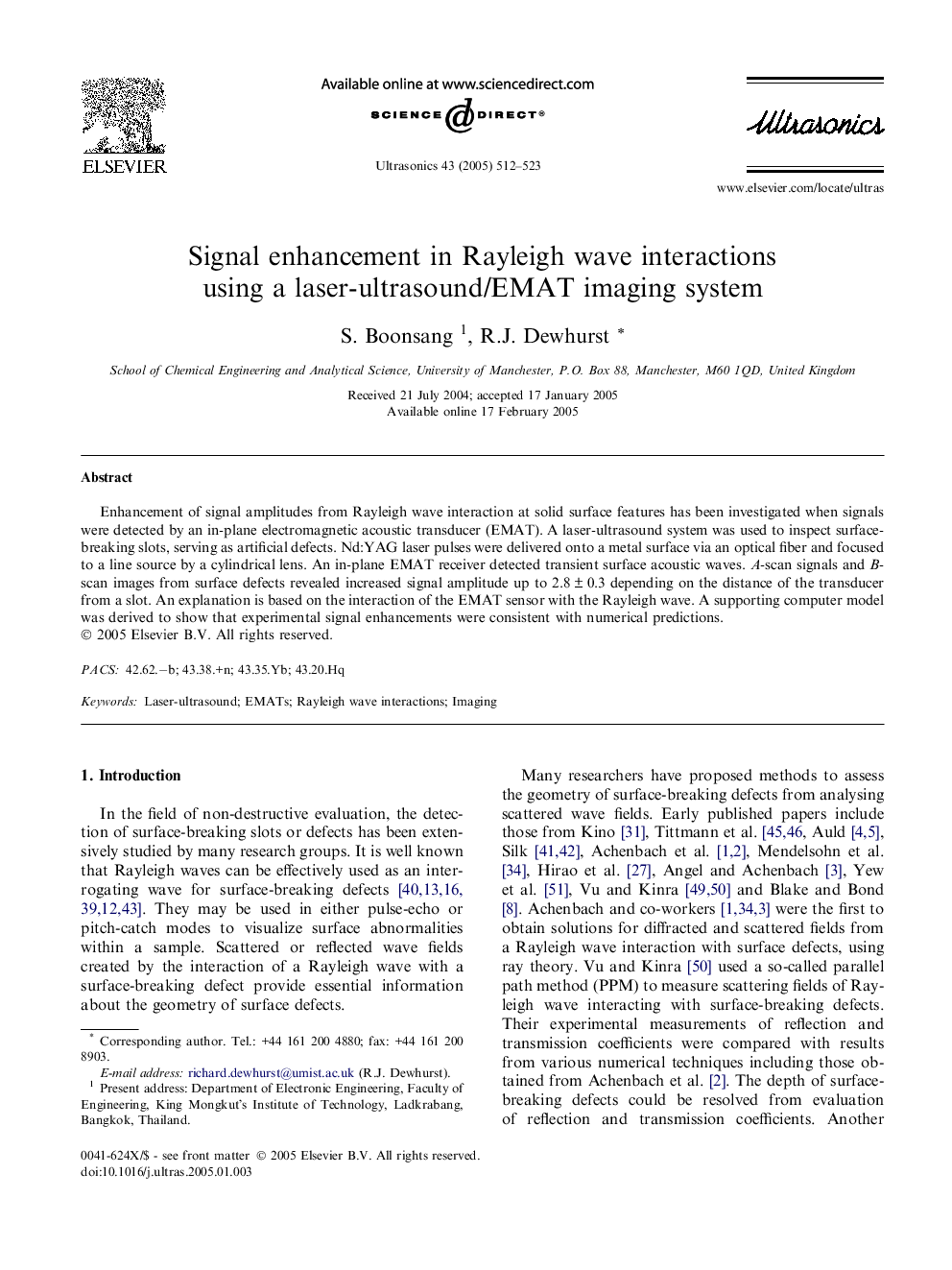 Signal enhancement in Rayleigh wave interactions using a laser-ultrasound/EMAT imaging system