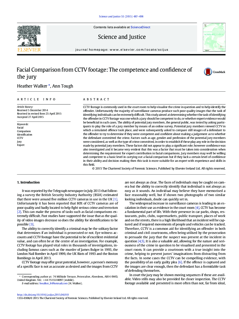 Facial Comparison from CCTV footage: The competence and confidence of the jury