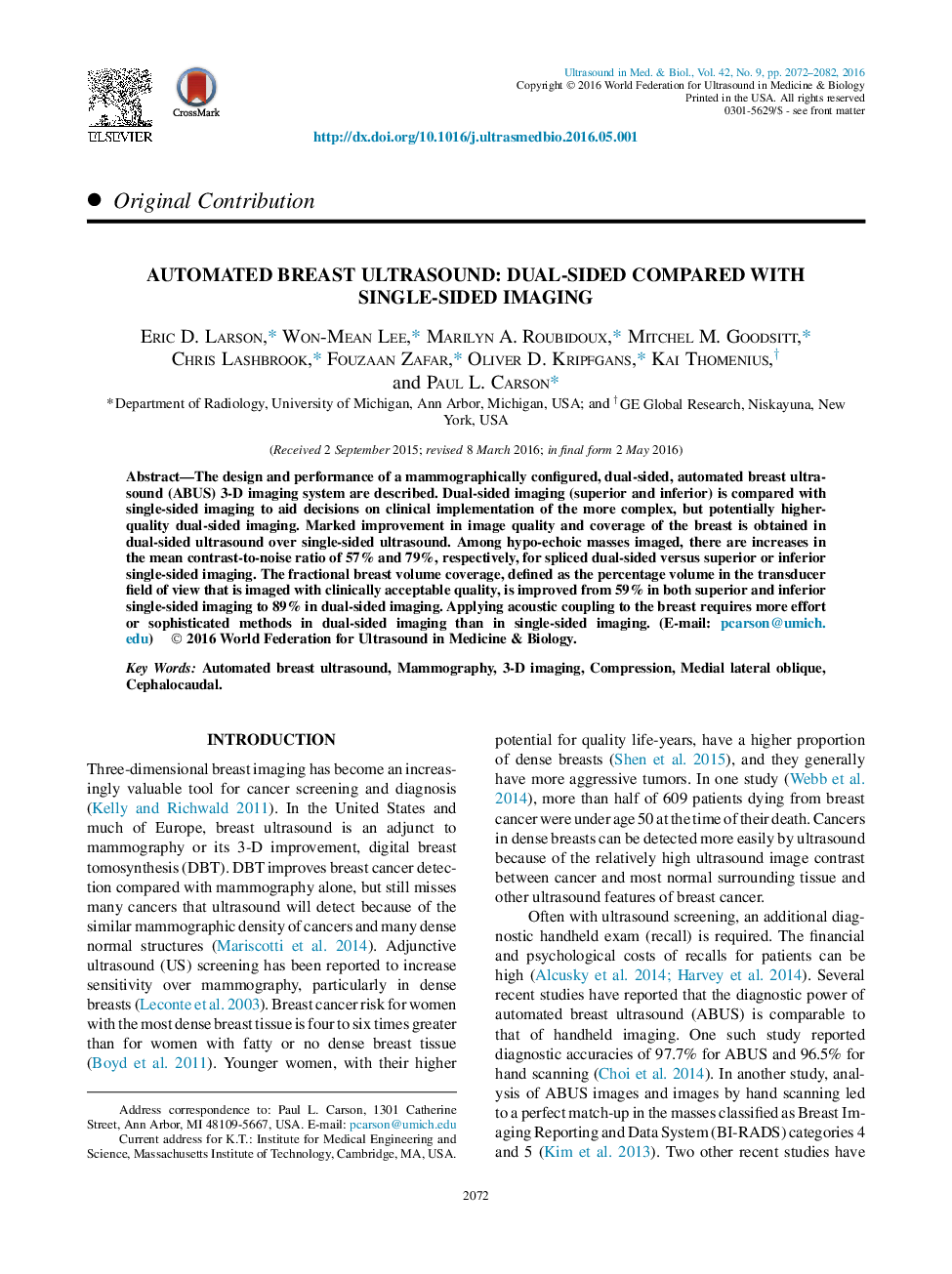 Automated Breast Ultrasound: Dual-Sided Compared with Single-Sided Imaging