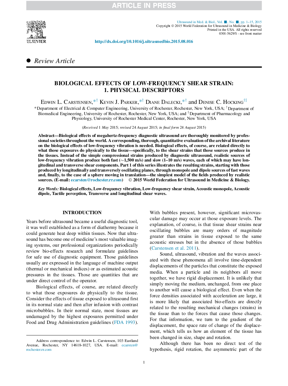 Biological Effects of Low-Frequency Shear Strain: PhysicalÂ Descriptors