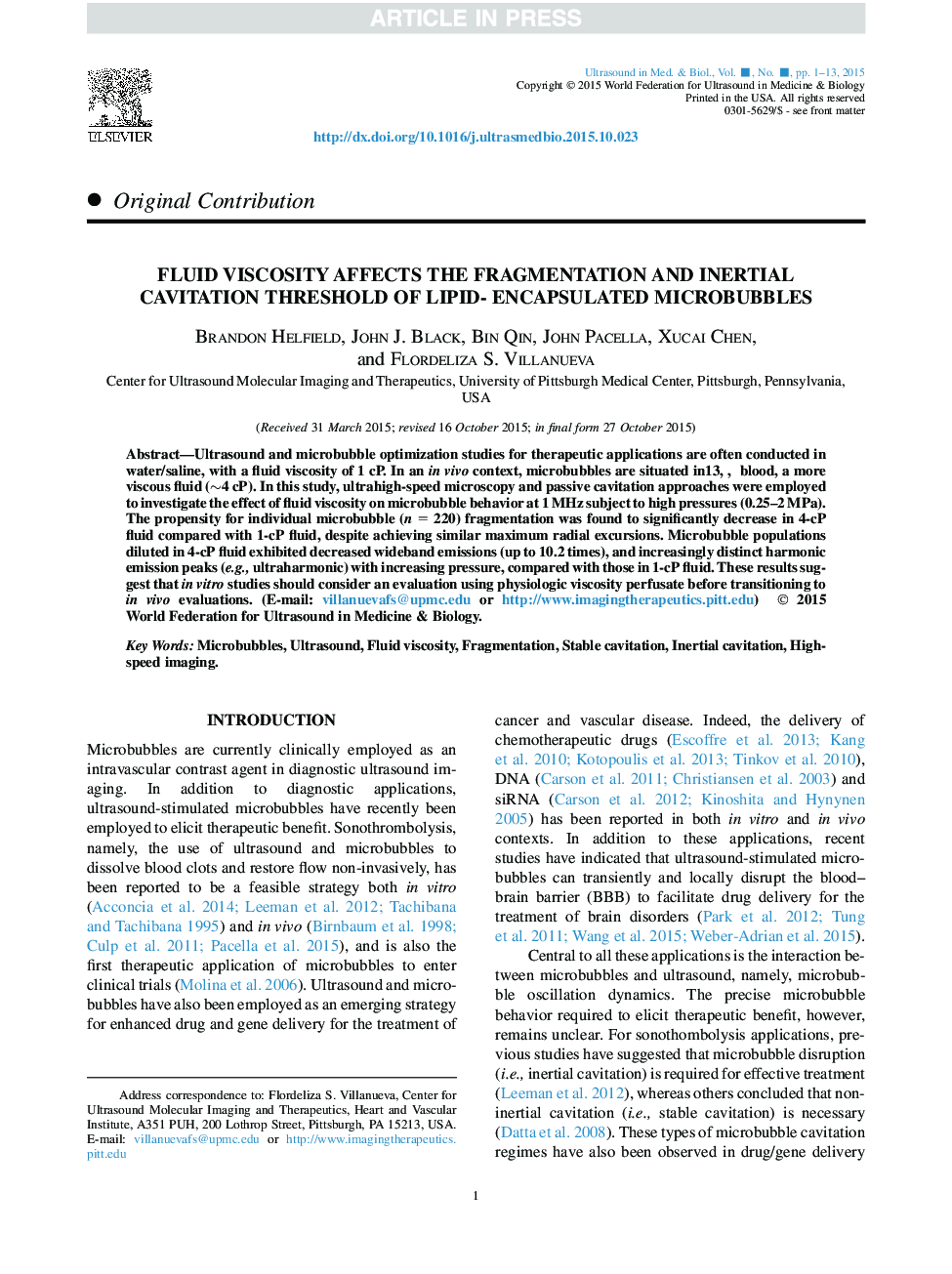 Fluid Viscosity Affects the Fragmentation and Inertial Cavitation Threshold of Lipid-Encapsulated Microbubbles