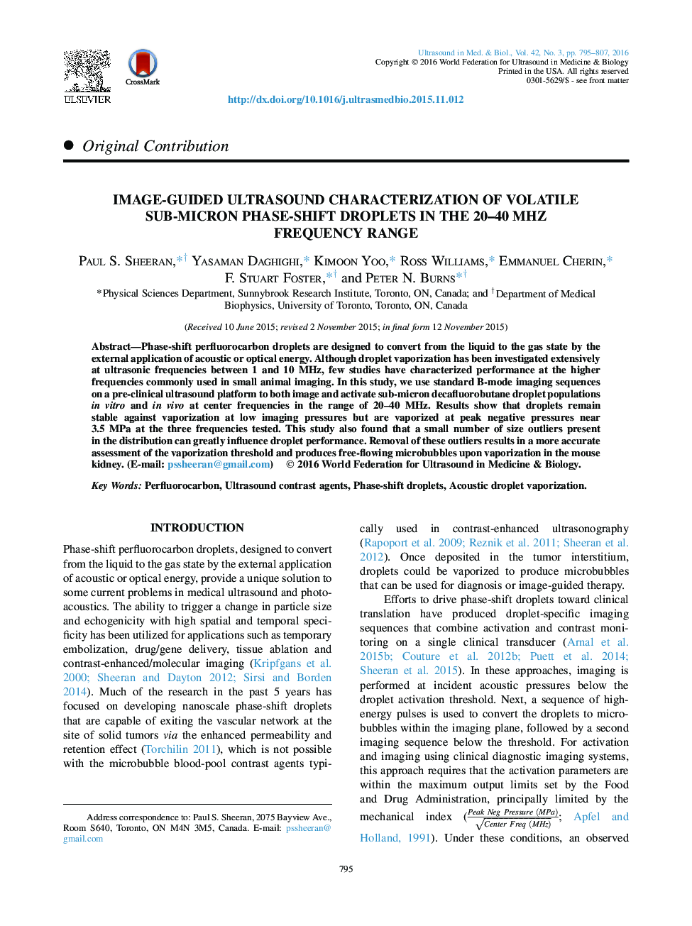 Image-Guided Ultrasound Characterization of Volatile Sub-Micron Phase-Shift Droplets in the 20-40Â MHz Frequency Range