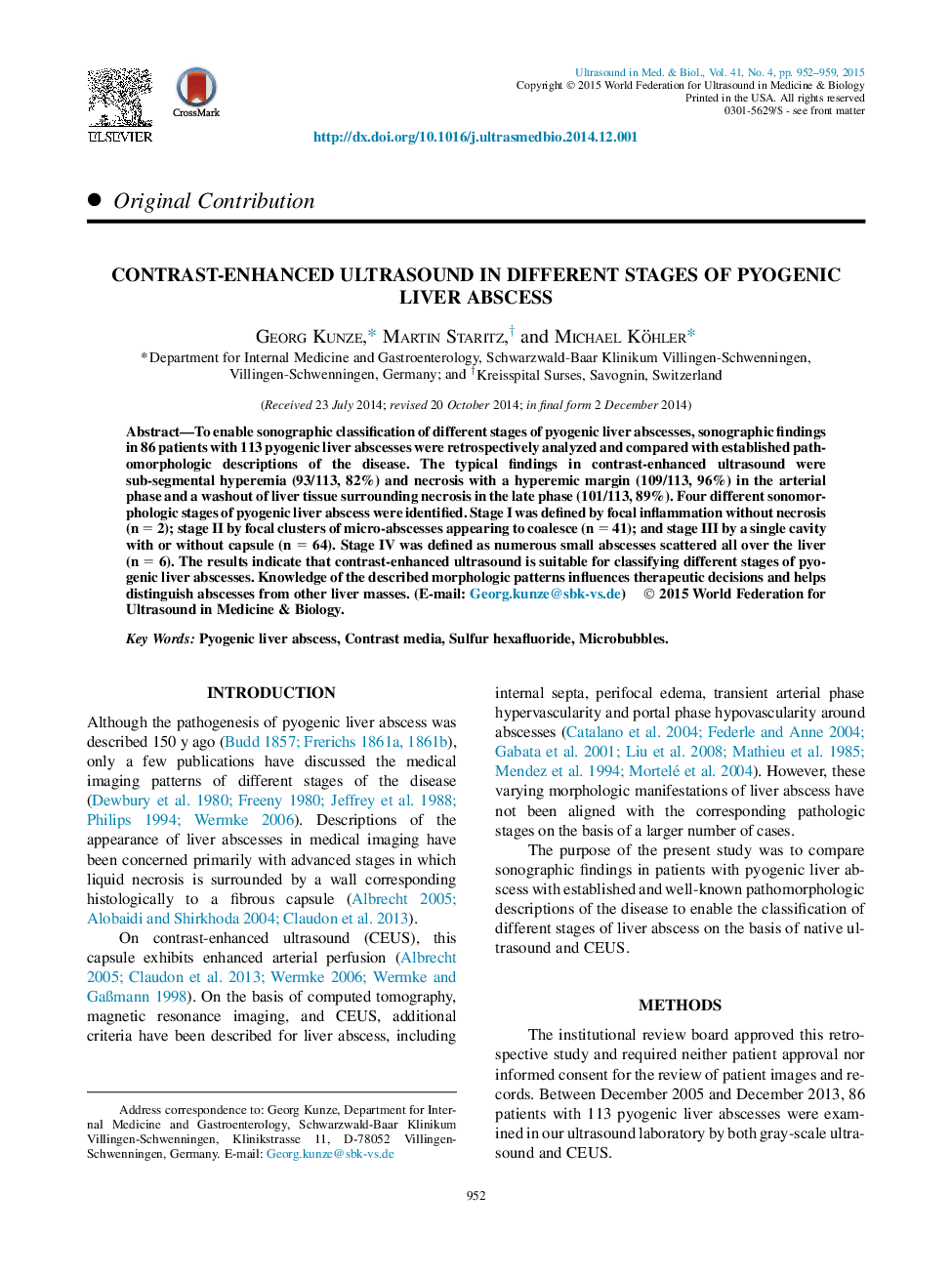 Contrast-Enhanced Ultrasound in Different Stages of Pyogenic Liver Abscess