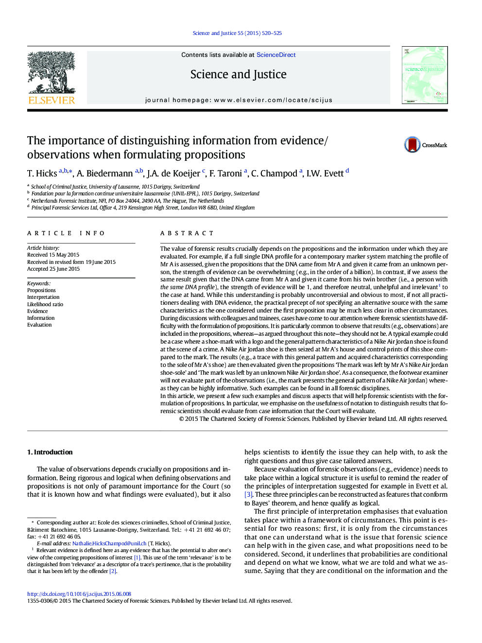 The importance of distinguishing information from evidence/observations when formulating propositions