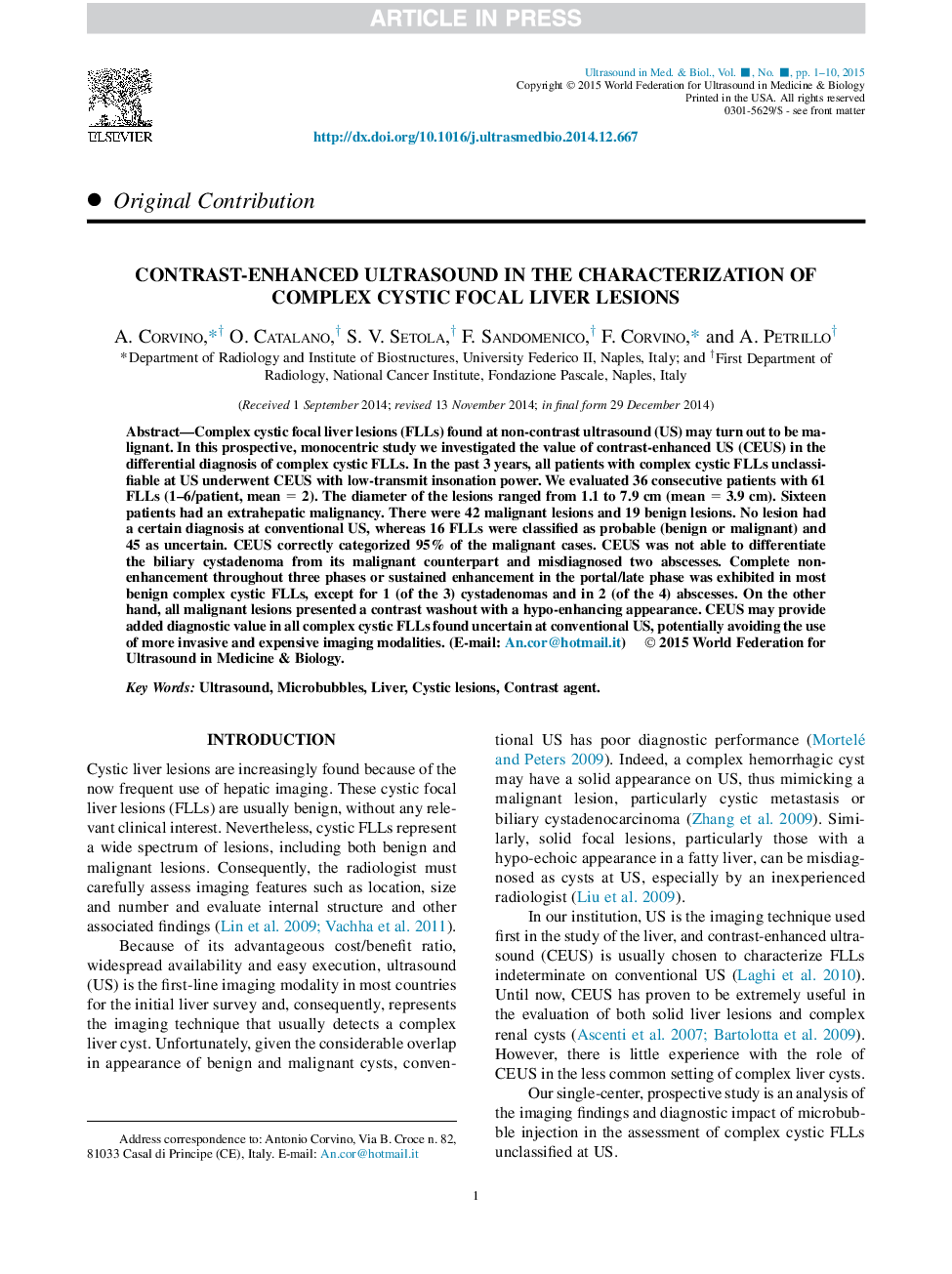 سونوگرافی پیشرفته کنتراست در تشخیص ضایعات کبدی کانونی کیست مجتمع 