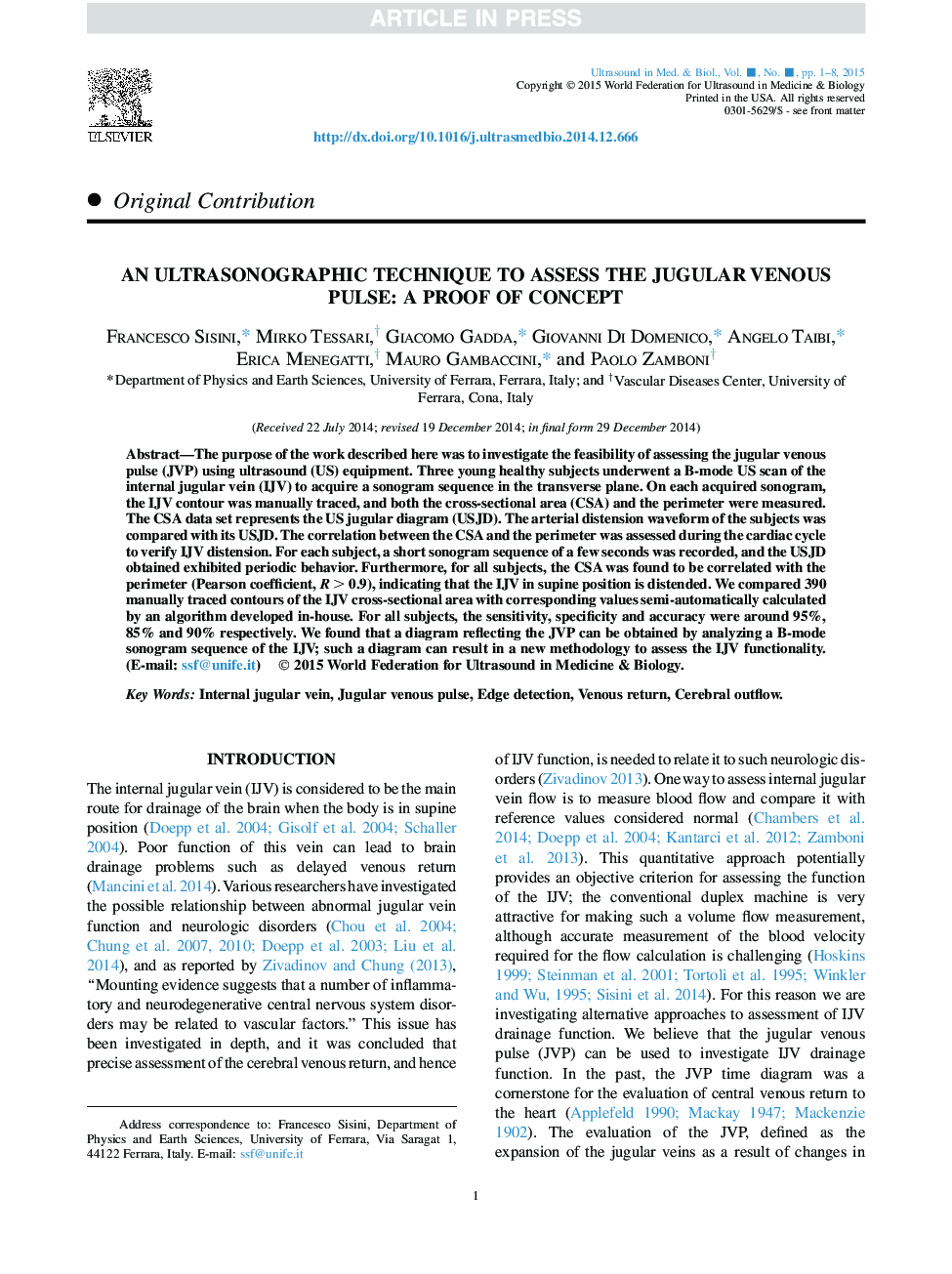 An Ultrasonographic Technique to Assess the Jugular Venous Pulse: A Proof of Concept