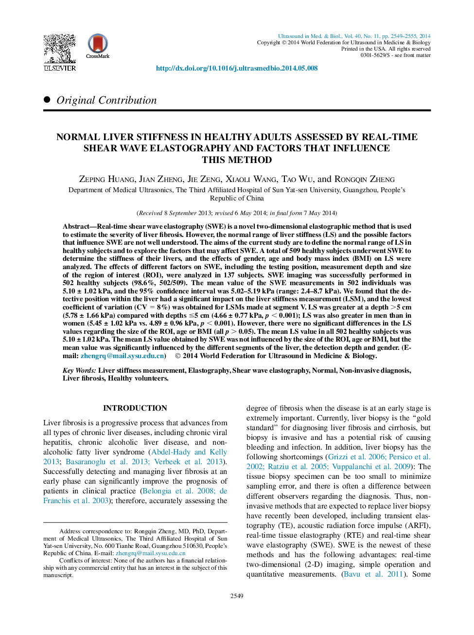 Normal Liver Stiffness in Healthy Adults Assessed By Real-Time Shear Wave Elastography and Factors That Influence This Method