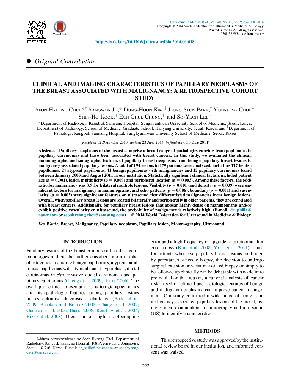 Clinical and Imaging Characteristics of Papillary Neoplasms of the Breast Associated with Malignancy: A Retrospective Cohort Study