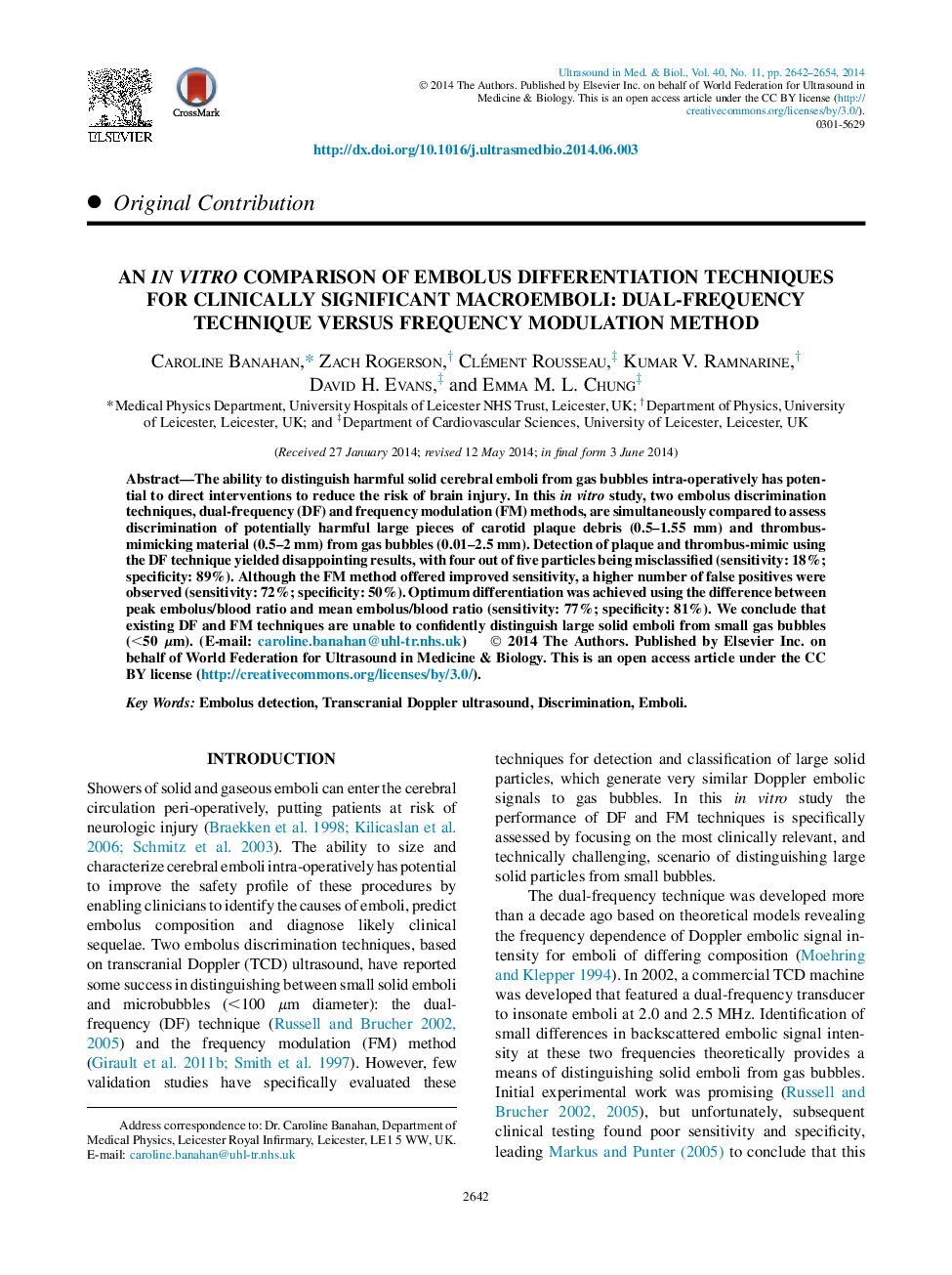 An InÂ Vitro Comparison of Embolus Differentiation Techniques for Clinically Significant Macroemboli: Dual-Frequency Technique versus Frequency Modulation Method