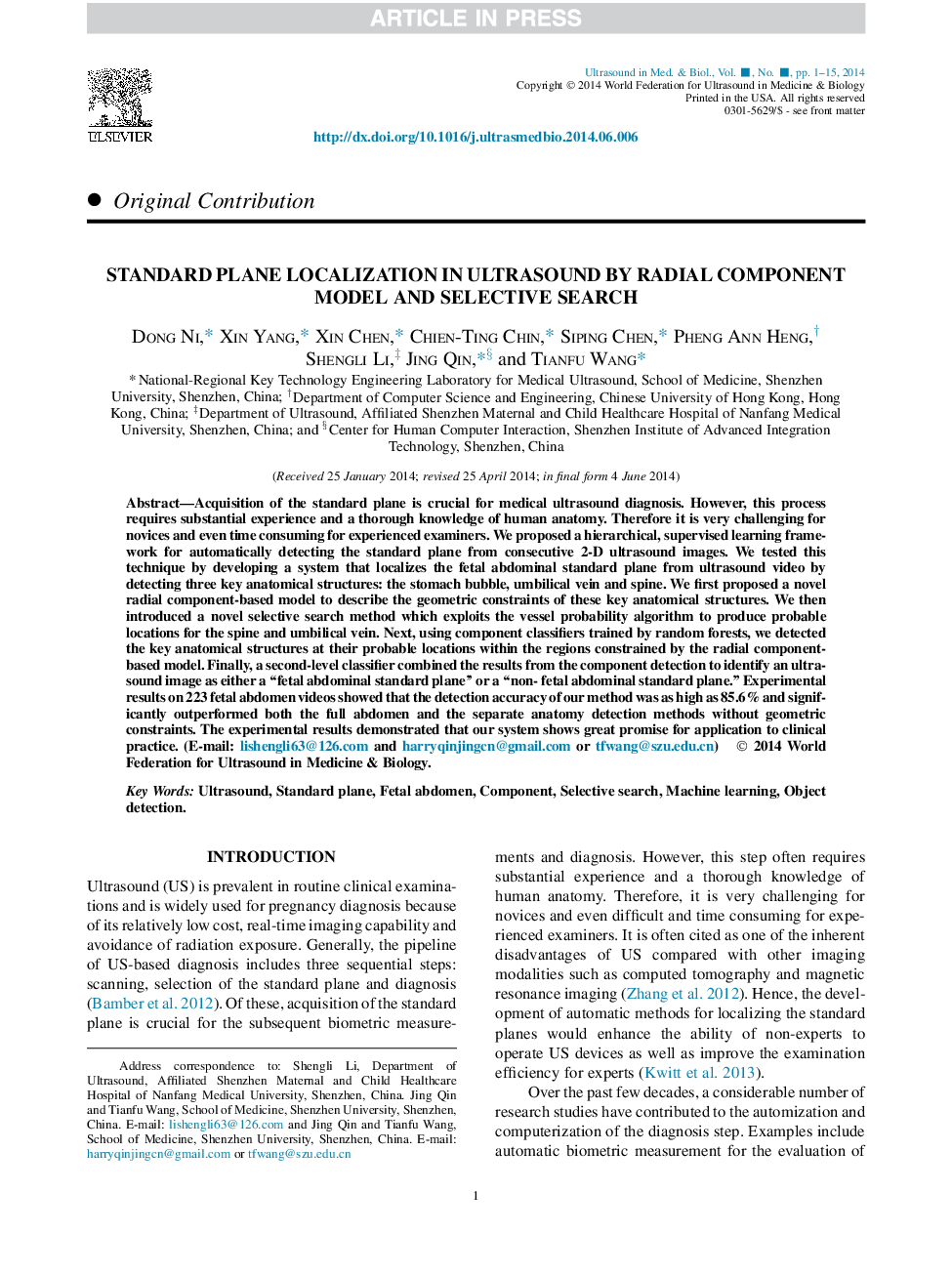 Standard Plane Localization in Ultrasound by Radial Component Model and Selective Search