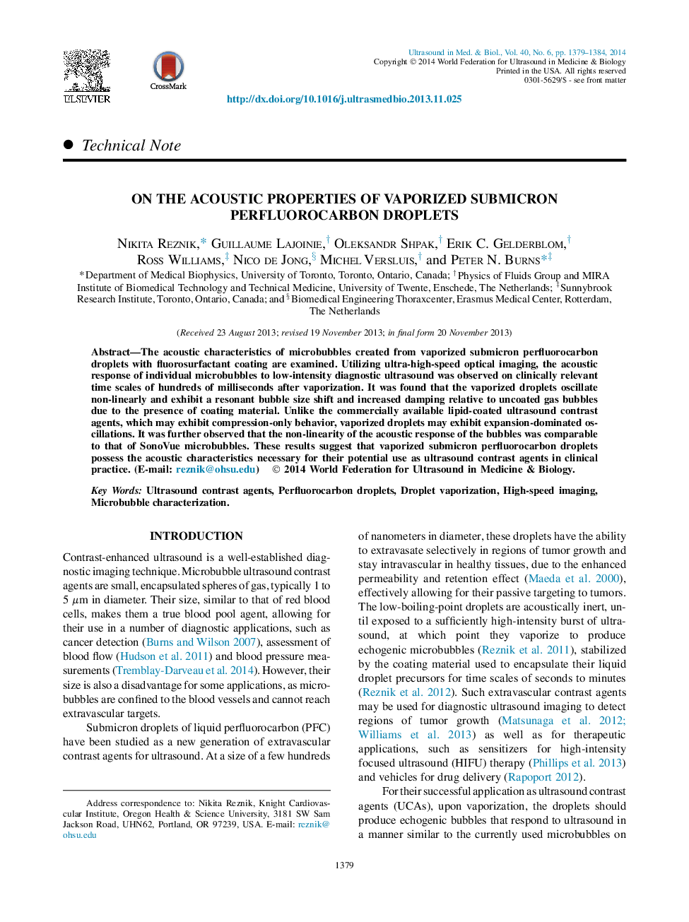 On the Acoustic Properties of Vaporized Submicron Perfluorocarbon Droplets