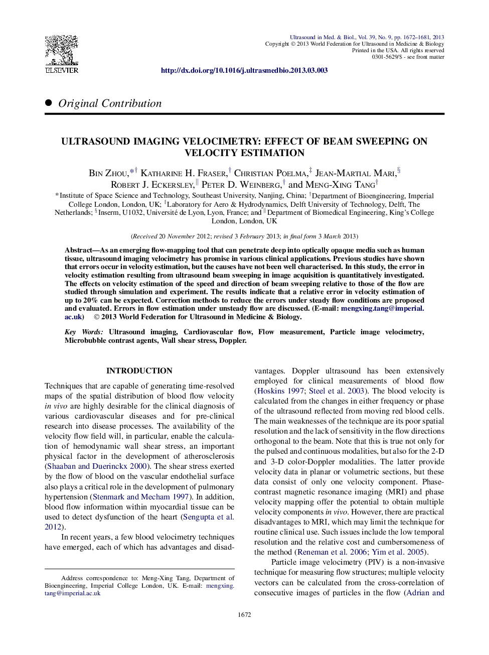 Ultrasound Imaging Velocimetry: Effect of Beam Sweeping on Velocity Estimation