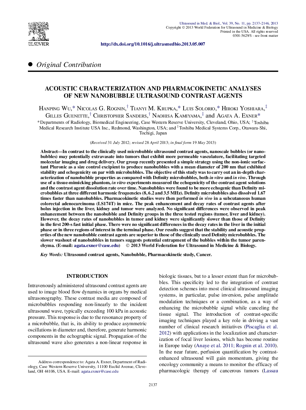 Acoustic Characterization and Pharmacokinetic Analyses of New Nanobubble Ultrasound Contrast Agents