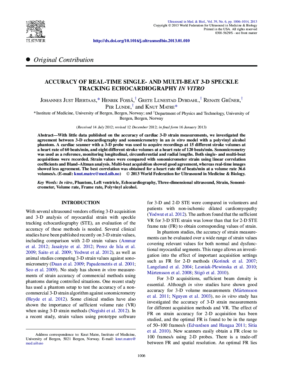 Accuracy of Real-Time Single- and Multi-Beat 3-D Speckle Tracking Echocardiography In Vitro