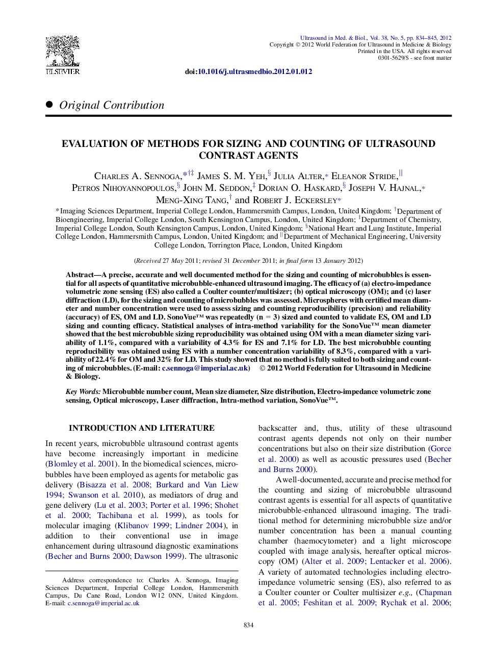 Evaluation of Methods for Sizing and Counting of Ultrasound Contrast Agents