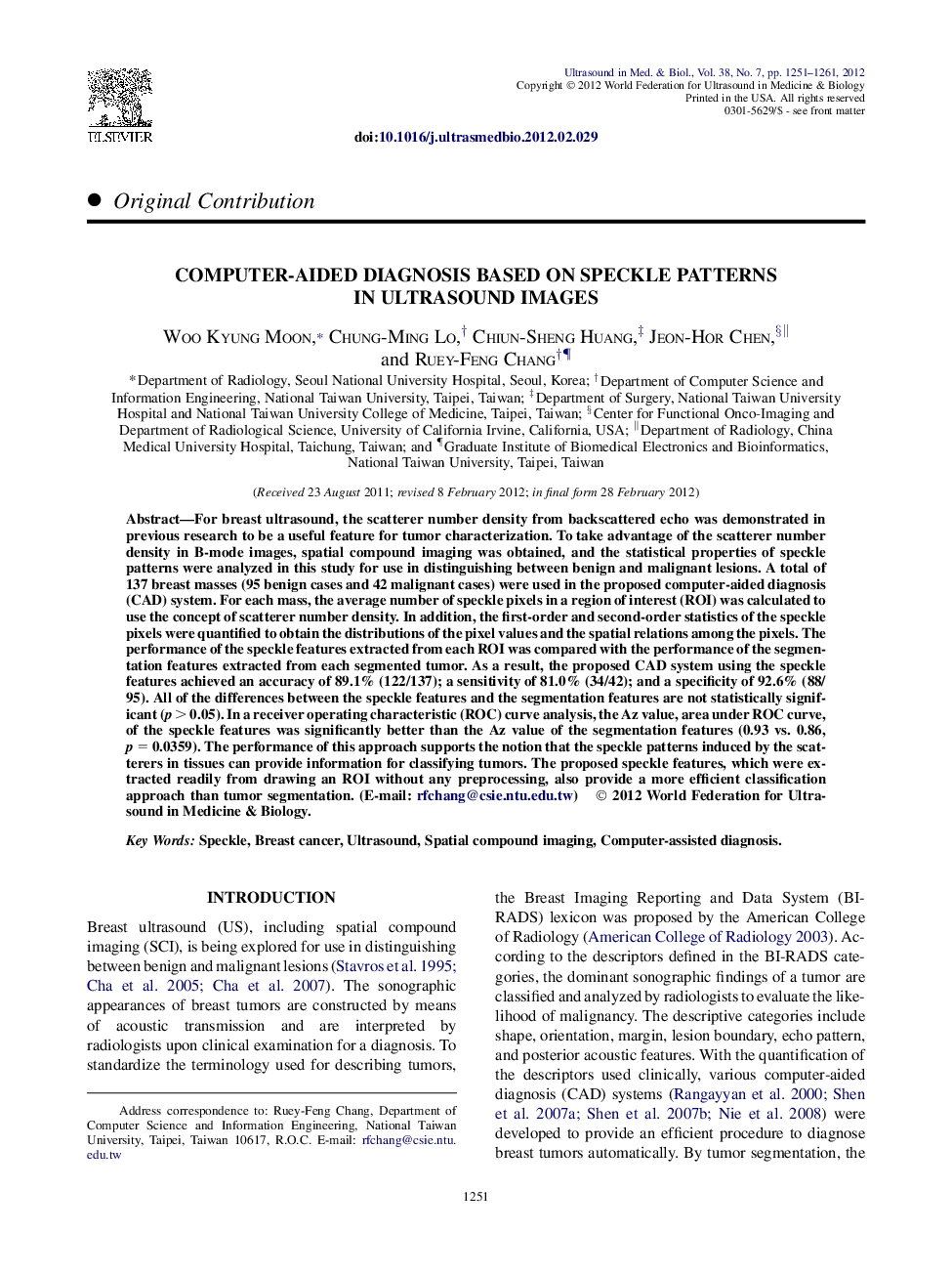 Computer-Aided Diagnosis Based on Speckle Patterns in Ultrasound Images