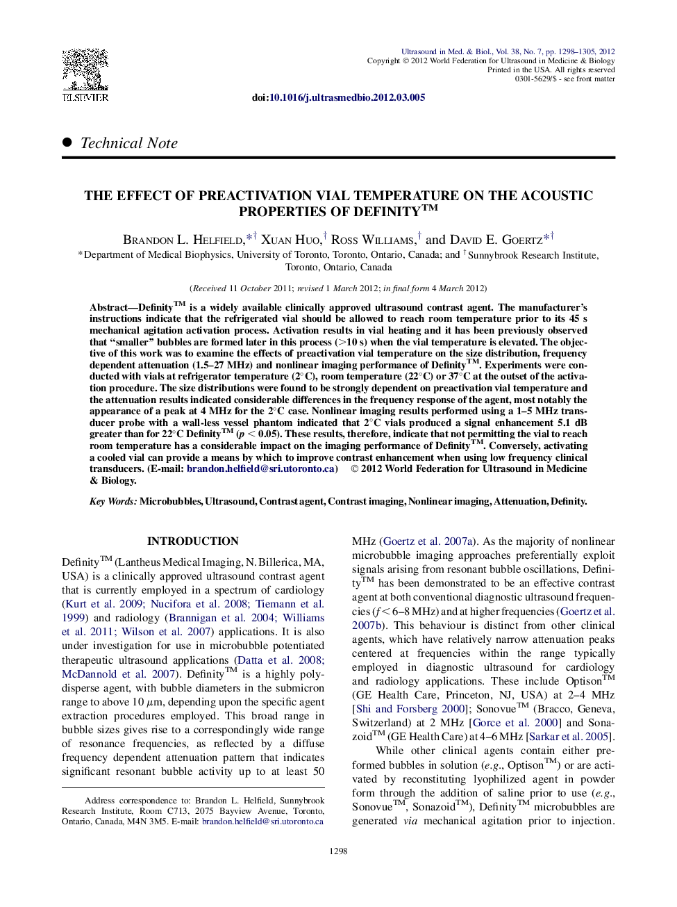 The Effect of Preactivation Vial Temperature on the Acoustic Properties of DefinityTM