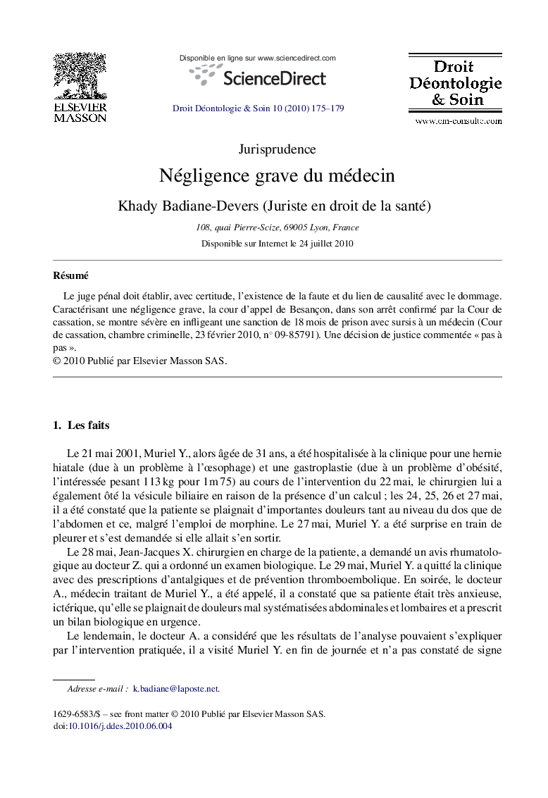 Négligence grave du médecin