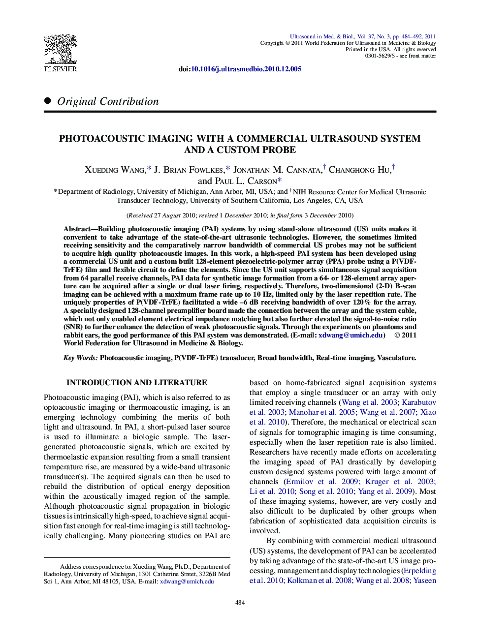 Photoacoustic Imaging With a Commercial Ultrasound System and a Custom Probe