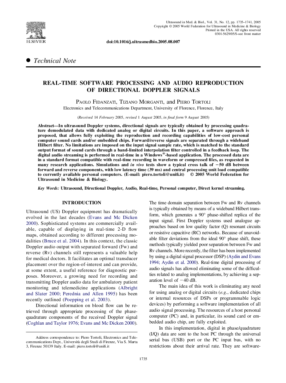 Real-time software processing and audio reproduction of directional doppler signals