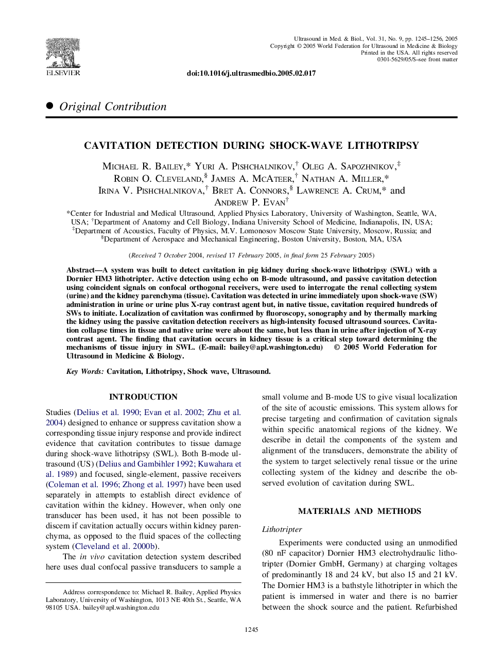 Cavitation detection during shock-wave lithotripsy