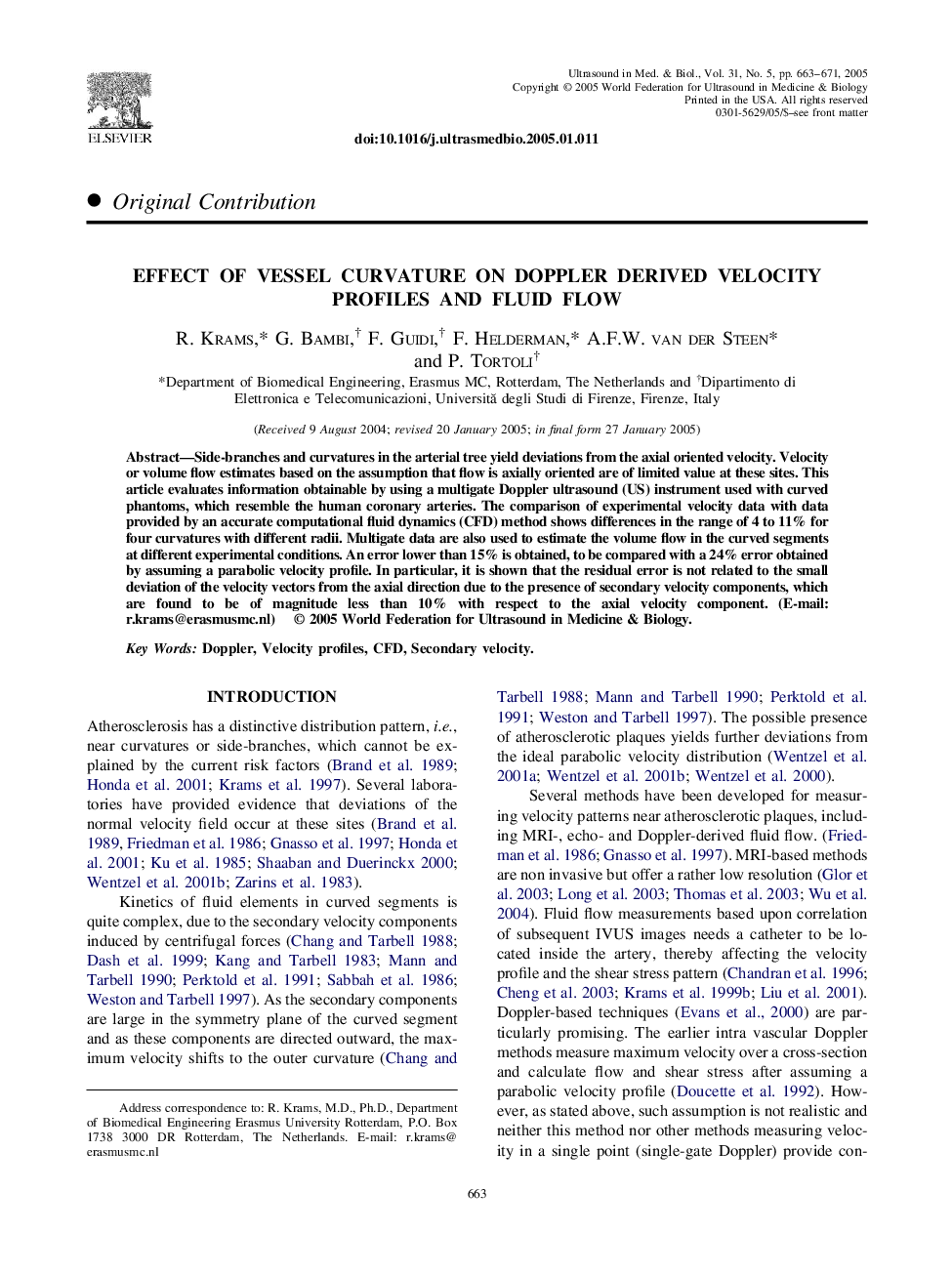 Effect of vessel curvature on Doppler derived velocity profiles and fluid flow