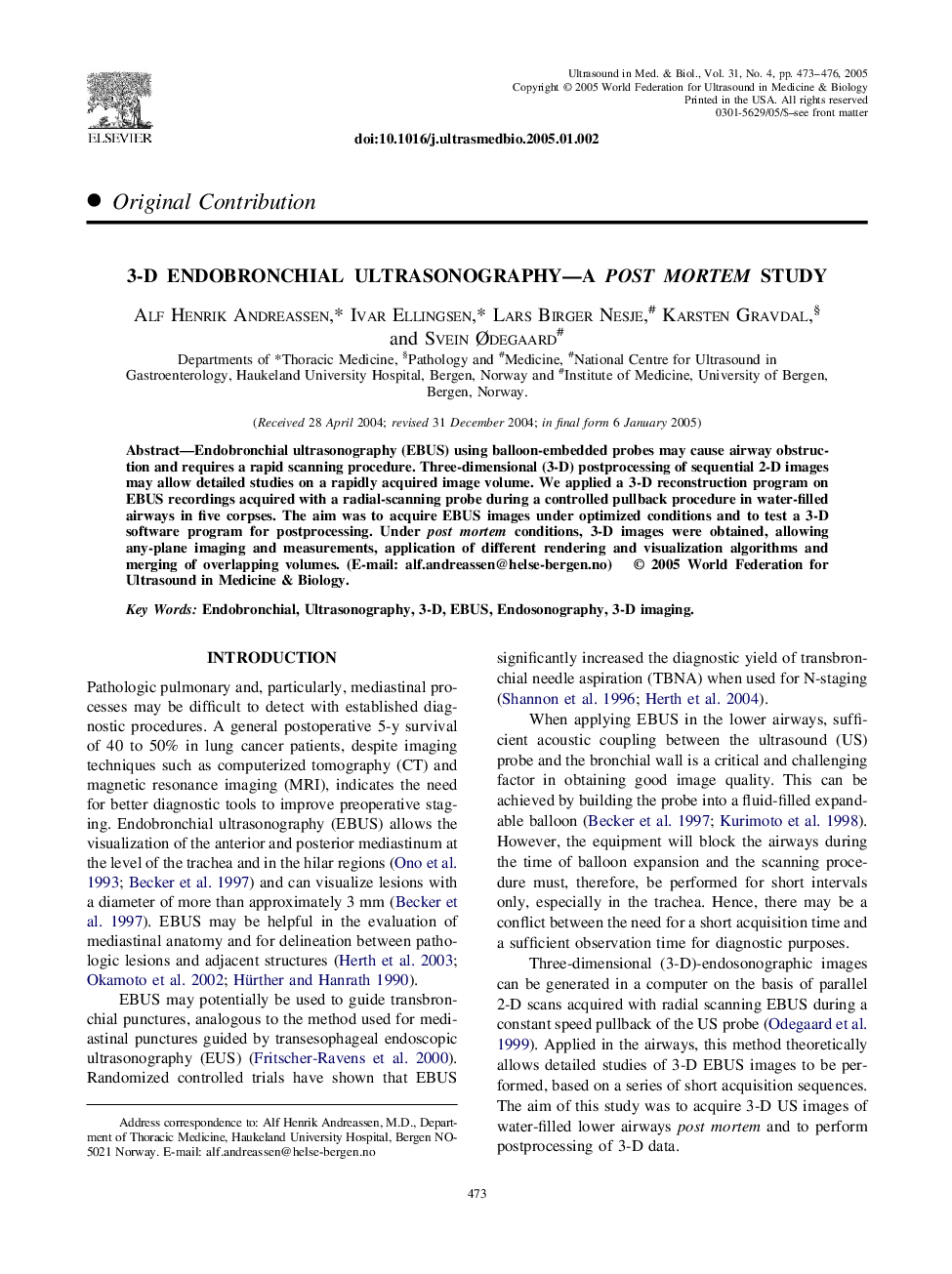 3-D endobronchial ultrasonography-A post mortem study