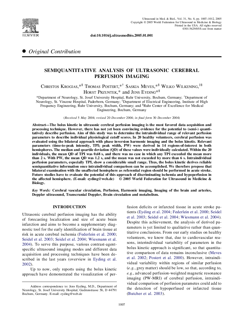 Semiquantitative analysis of ultrasonic cerebral perfusion imaging