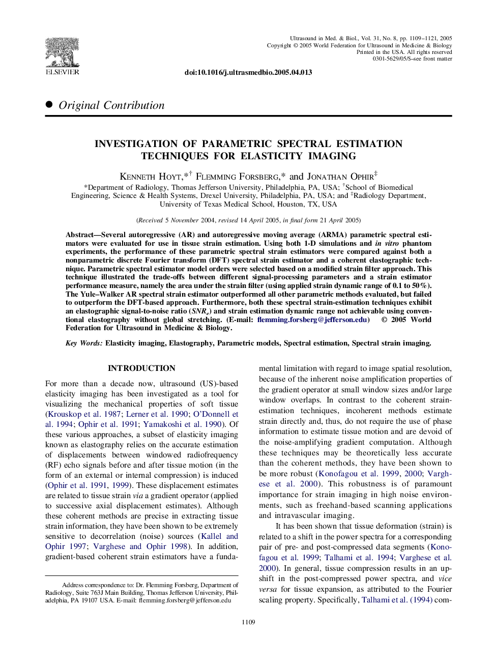 Investigation of parametric spectral estimation techniques for elasticity imaging