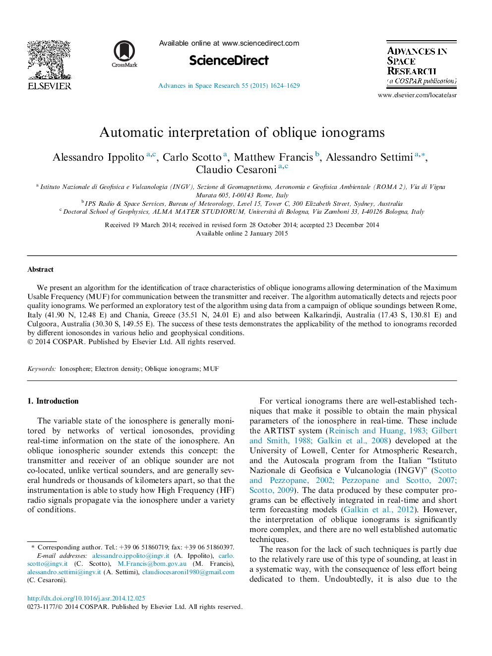 Automatic interpretation of oblique ionograms