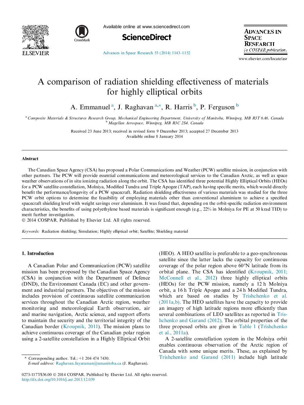 A comparison of radiation shielding effectiveness of materials for highly elliptical orbits