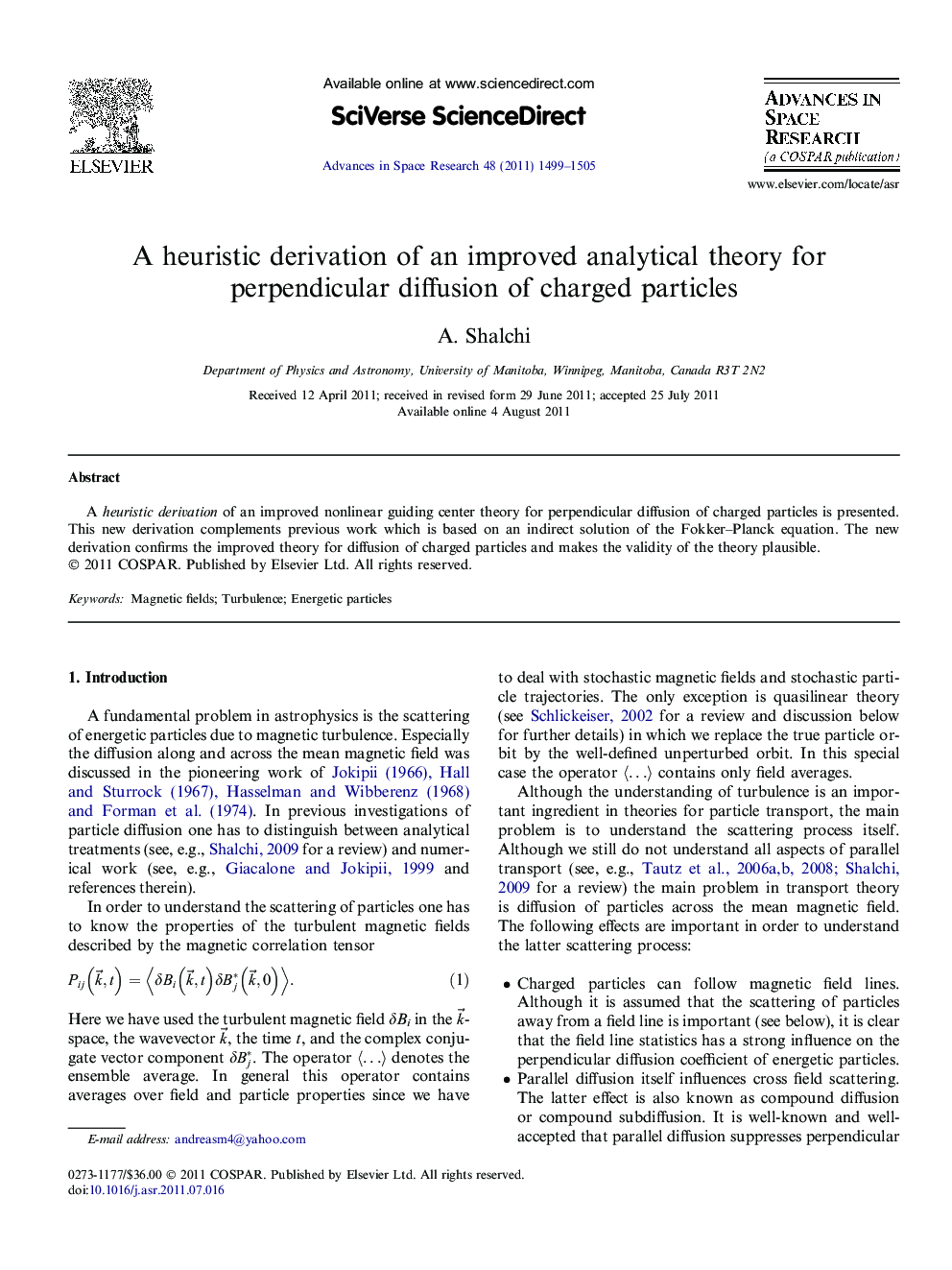 A heuristic derivation of an improved analytical theory for perpendicular diffusion of charged particles