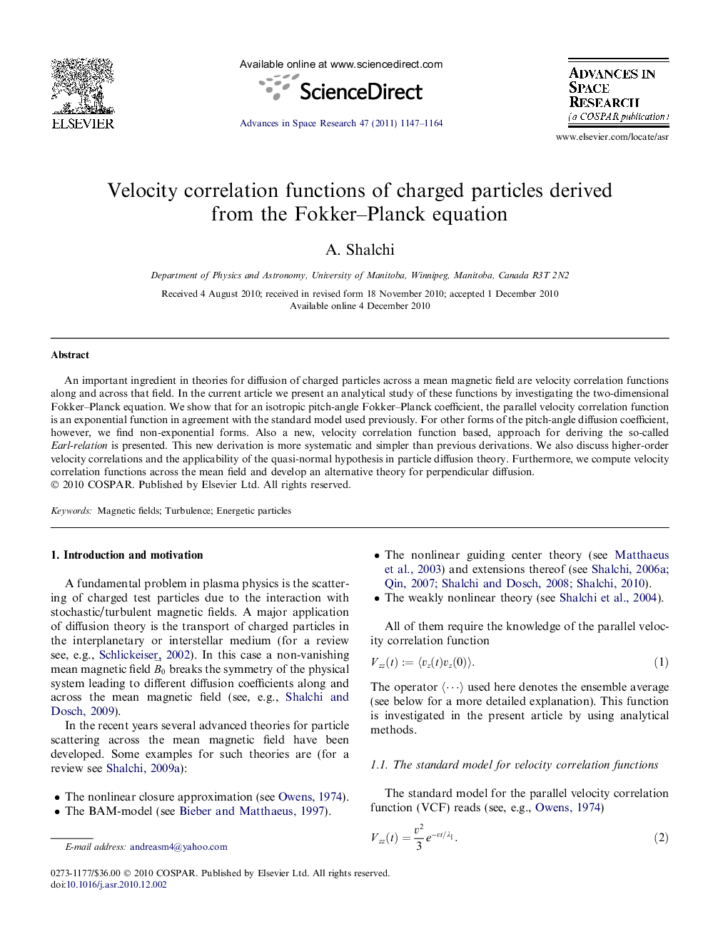 Velocity correlation functions of charged particles derived from the Fokker-Planck equation