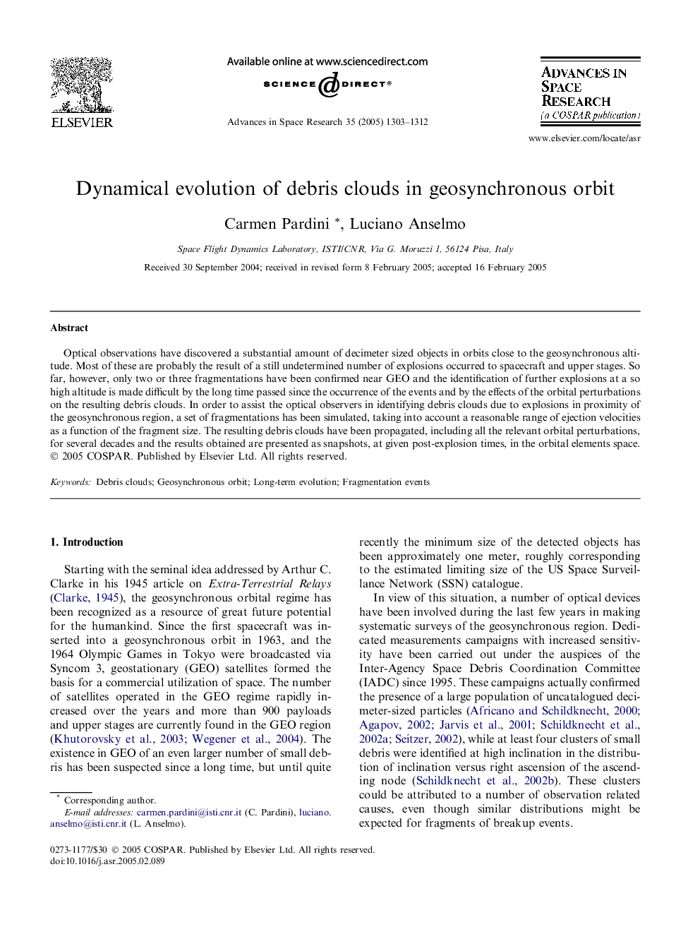 Dynamical evolution of debris clouds in geosynchronous orbit