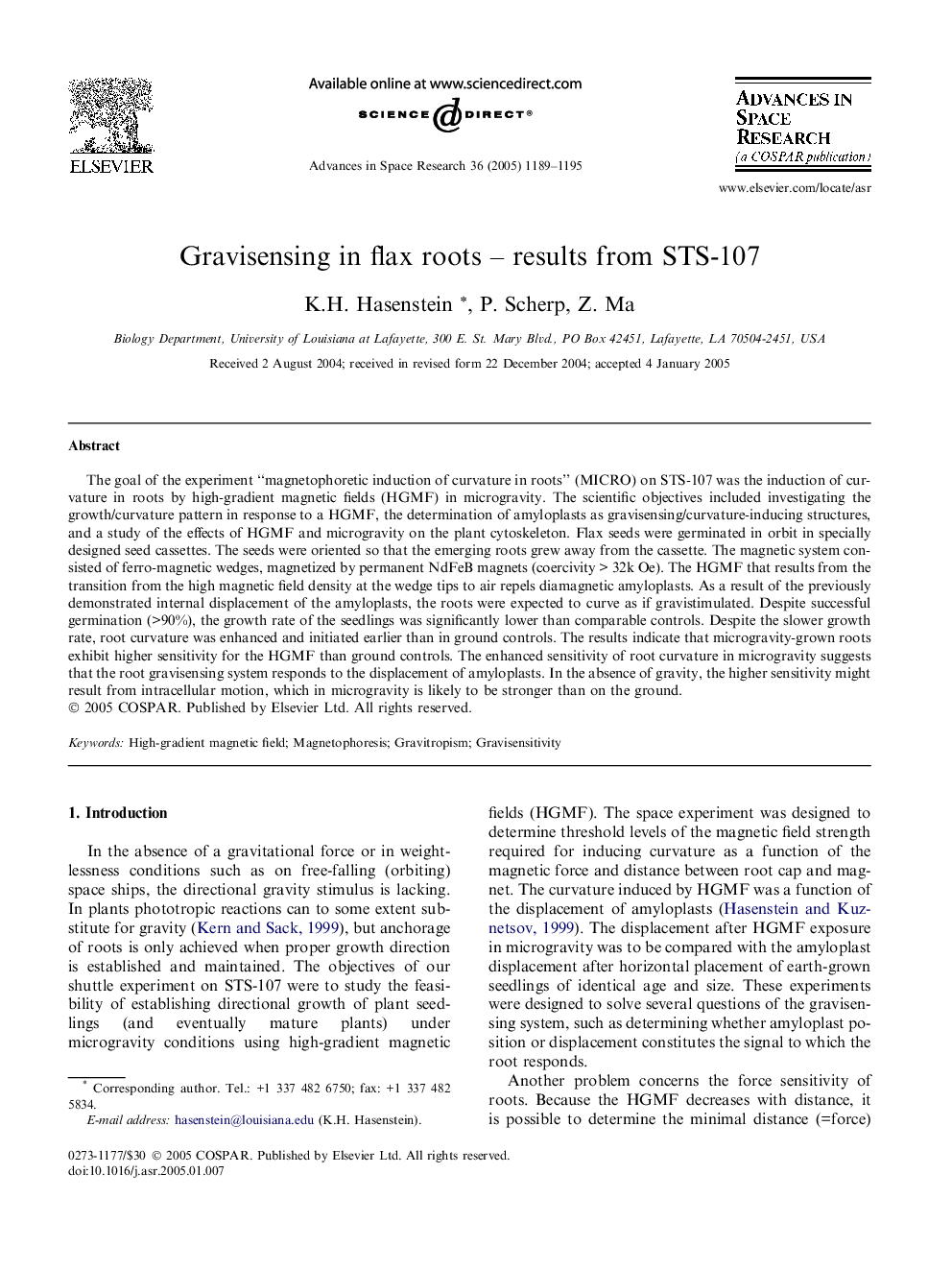 Gravisensing in flax roots - results from STS-107